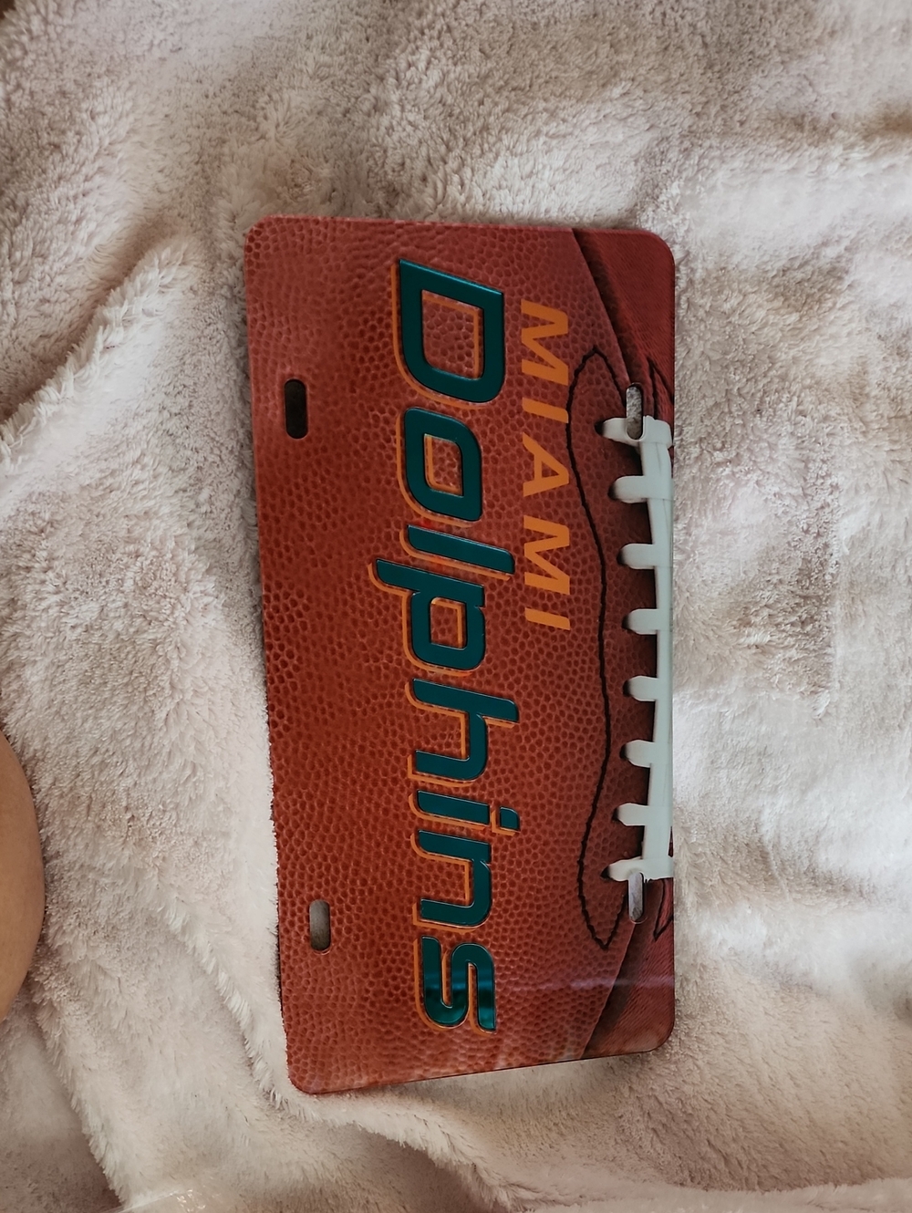 Miami Dolphins Brown Football With Mirror Letters Vanity Plate. Set Of 2
